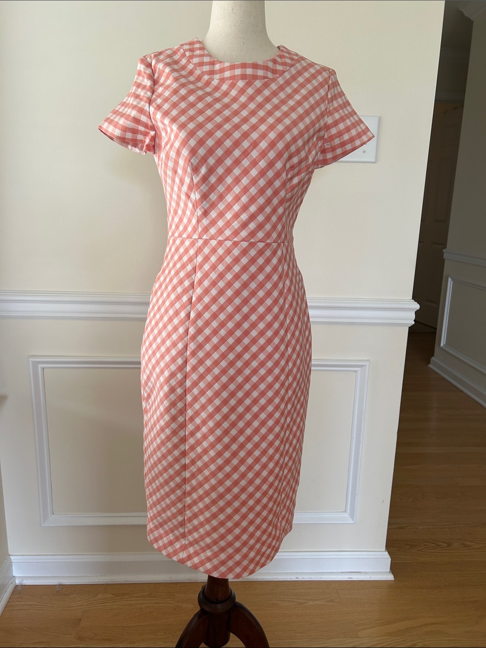Brooks Brothers Coral and White Gingham Midi Dress